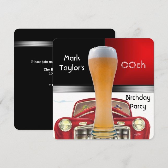Manar Lägg till ålderdomlig Födelsedagsfest röd öl Inbjudningar (Fram/baksida)