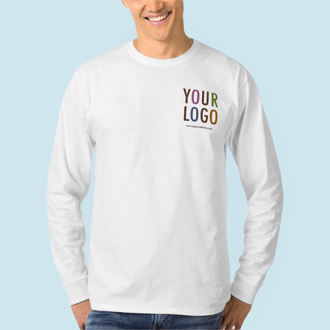 Manar Långärmad Vit Anpassningsbar Logotyp för vit Tee (MISOOK Men’s White Long Sleeve Shirt with Logo)