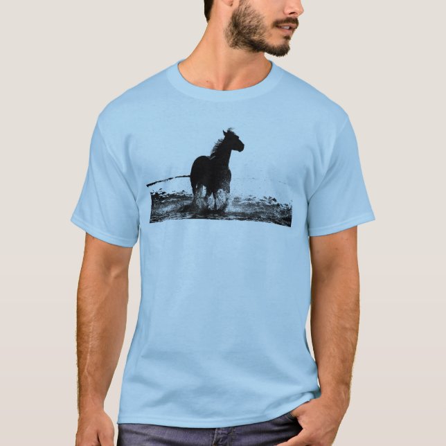 Manar Light Blue T Shirt Running Horse Front & Bac (Framsida)