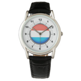 Manar Luxembourg Flagga Black Leather Watch Armbandsur