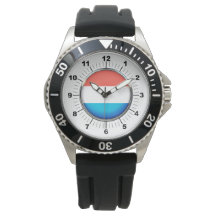 Manar Luxembourg Flagga Black Rubber Strap Watch