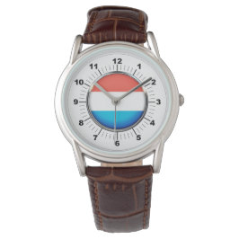 Manar Luxembourg Flagga Brown Leather Watch Armbandsur
