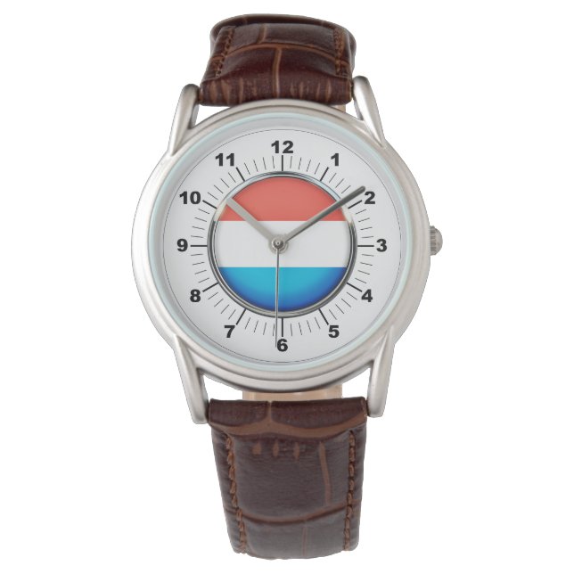 Manar Luxembourg Flagga Brown Leather Watch Armbandsur (Framsida)