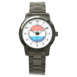 Manar Luxembourg Flagga Oversized Black Watch Armbandsur