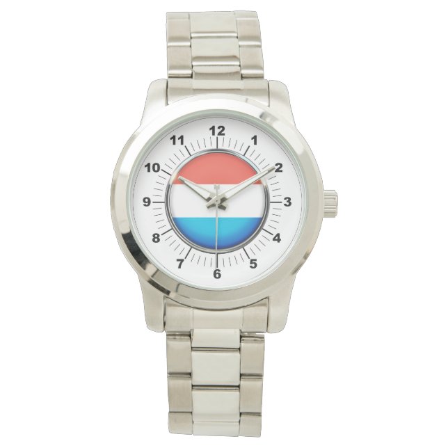 Manar Luxembourg Flagga Oversized Silver Watch Armbandsur (Framsida)