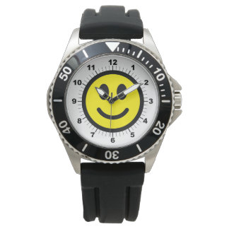 Manar Lycklig Ansikte Black Rubber Strap Armbandsur