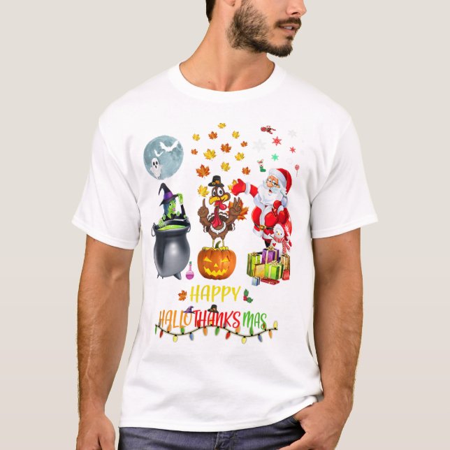 Manar Lycklig Hallothanksmas Funny Hallowee T Shirt (Framsida)