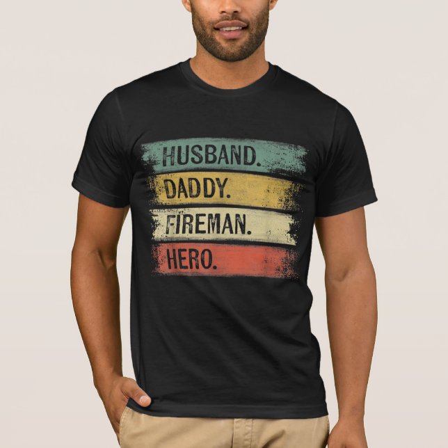 Manar Make pappa Fireman Hero Firefighter T Shirt (Framsida)