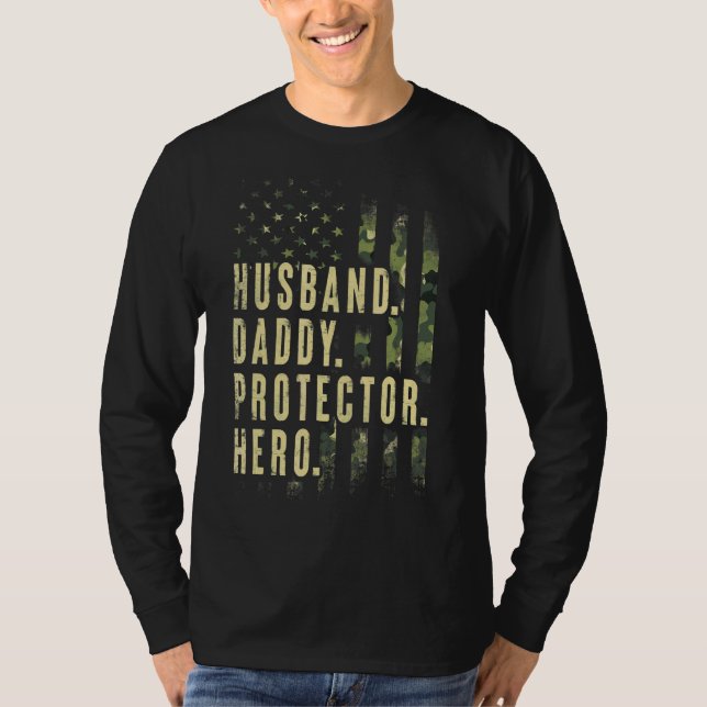 Manar Make Pappa Protector Hero US Flagga Far T Shirt (Framsida)