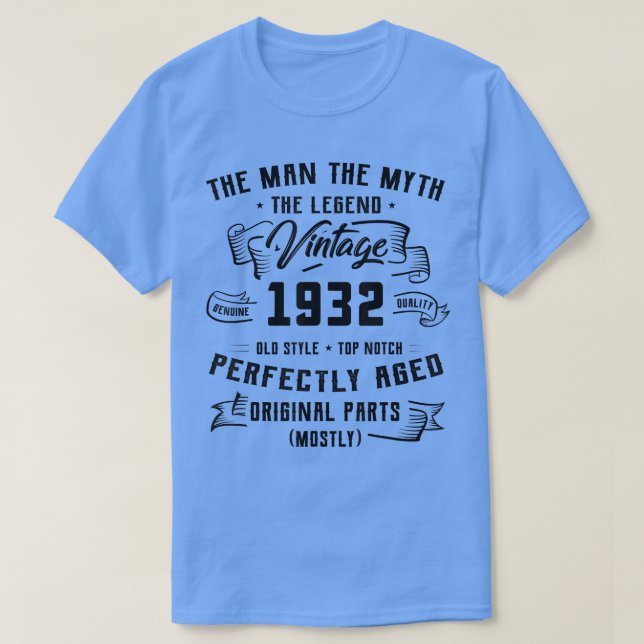 Manar man Myth Legend 1932 90:e födelsedagspresent T Shirt (Design framsida)