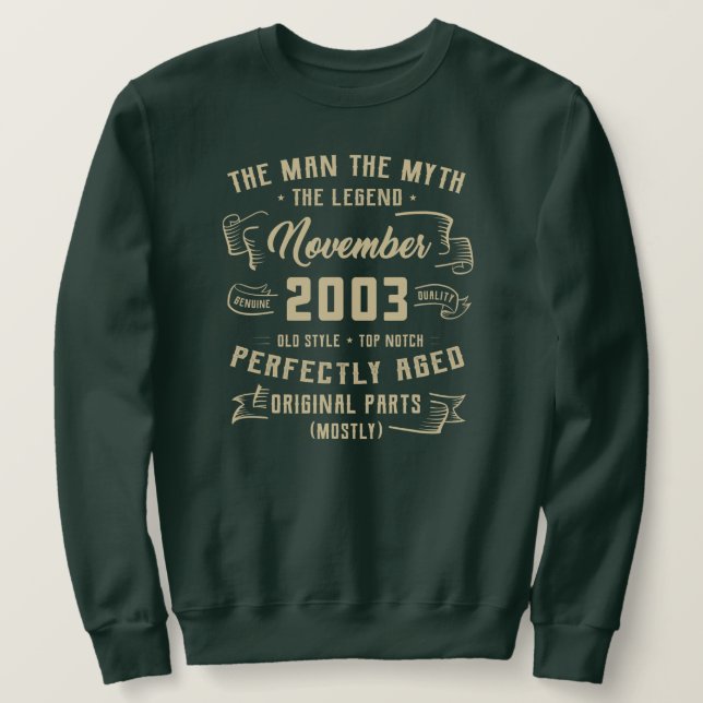Manar Man Myth Legend, 19:e födelsedagen, november Lång Ärmad Tröja (Design framsida)