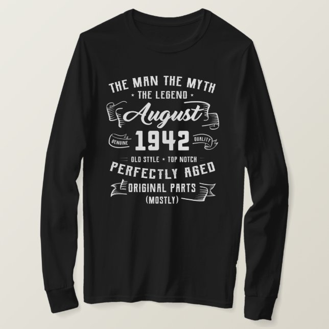 Manar Man Myth Legend augusti 1942 80 födelsedagen T Shirt (Design framsida)