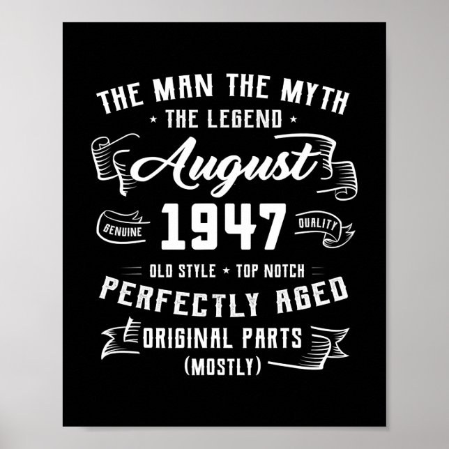 Manar Man Myth Legend augusti 1947 75:e Birthday Poster (Framsidan)