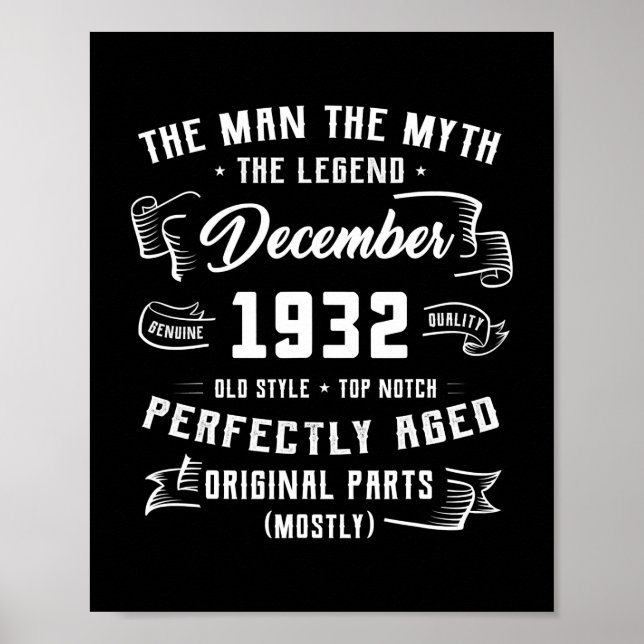 Manar Man Myth Legend december 1932 90:e födelseda Poster (Framsidan)