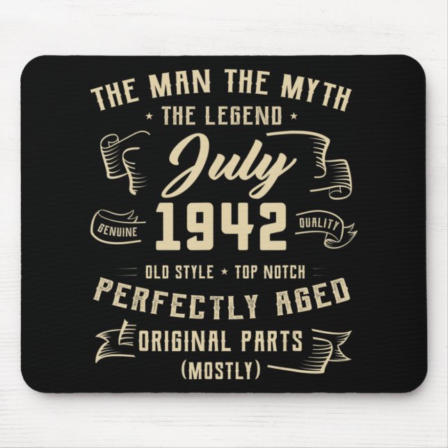 Manar Man Myth Legend juli 1942 80 Birthday Gift Musmatta (Framsidan)