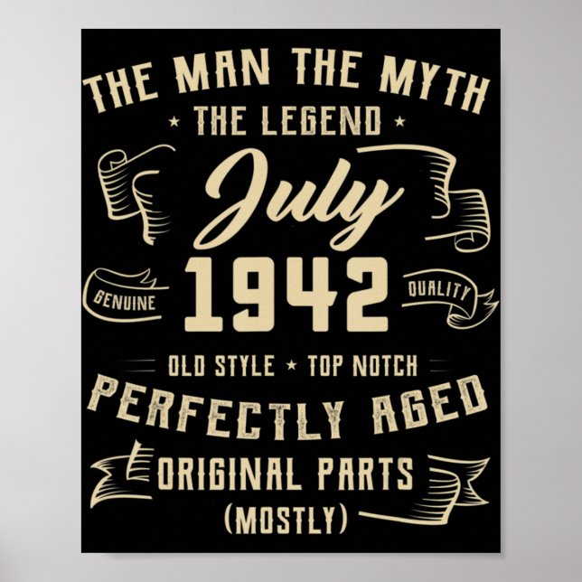 Manar Man Myth Legend juli 1942 80 Birthday Gift Poster (Framsidan)