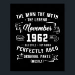 Manar Man Myth Legend november 1962 60 födelsedage Poster<br><div class="desc">Manar Man Myth Legend 1962 60:e födelsedagsgåva 60 år gåva. Perfekt-gåva till pappa,  mamma,  pappa,  manar,  kvinnor,  vänner och familjemedlemmar på Thanksgiving Dag,  juldag,  Mors dag,  Fars dag,  4 juli,  1776 Oberoende dag,  veterandagen,  Halloween D,  Patrick's Day</div>