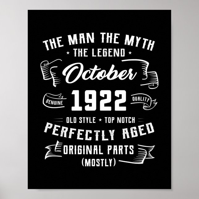 Manar Man Myth Legend oktober 1922 100th Birthday Poster (Framsidan)