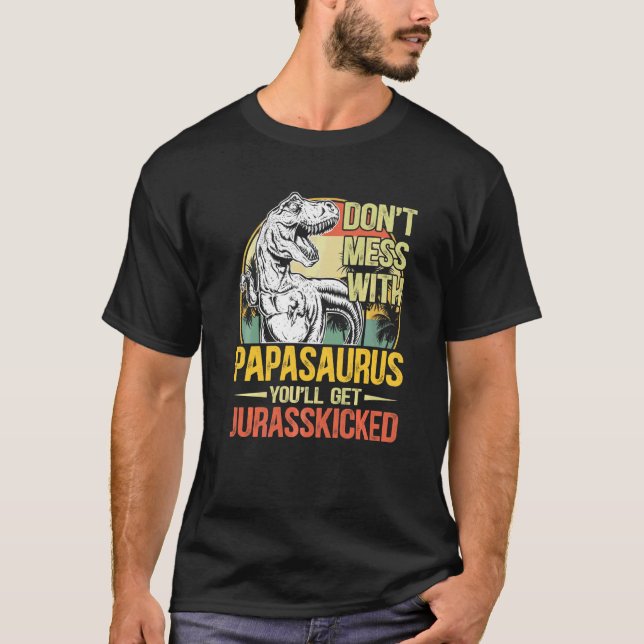 Manar Manar Distress Papasaurus Dinosaur Rex Far T Shirt (Framsida)