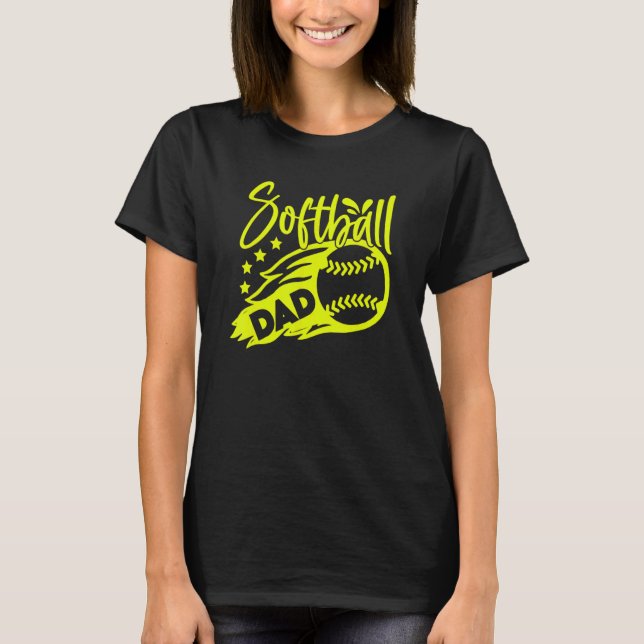Manar Manar Softball Pappa Stilized Flaming Boll T Shirt (Framsida)