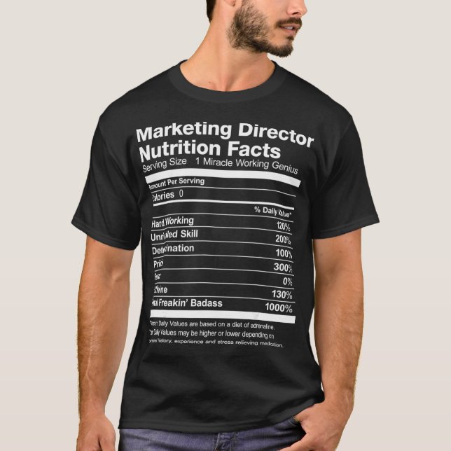 Manar Marknadsföring Director Nutrition Facts Funn T Shirt (Framsida)