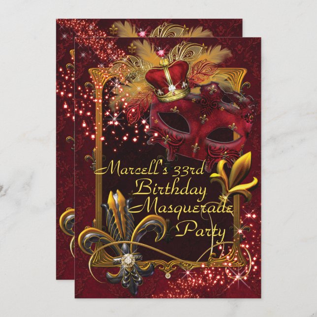 Manar MasqueraMardi Gras Födelsedagsfest Inbjudan (Fram/baksida)