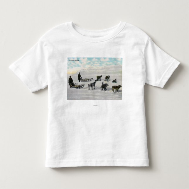 Manar med "Artic fastar postar" Dogsled Tee Shirt (Framsida)