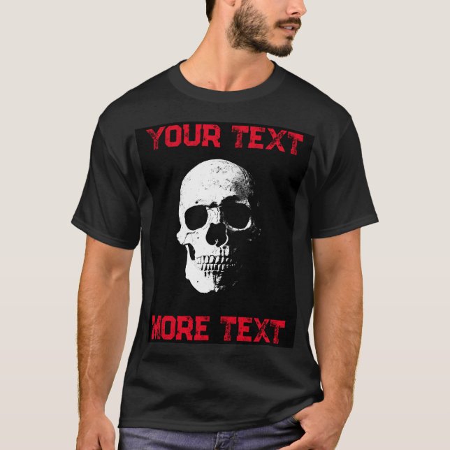 Manar med tryckt text, modern Halloween Skull svar T Shirt (Framsida)