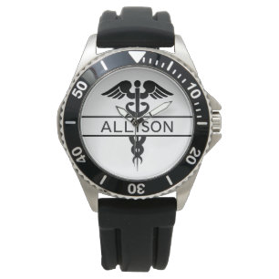Manar Medicinsk Caduceus-symbol svart modern Armbandsur