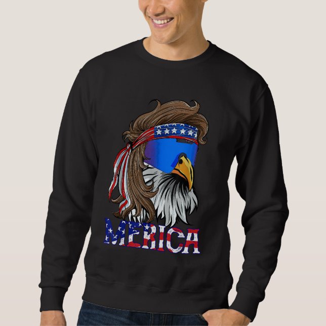 Manar Merica Eagle Mullet American Flagga USA Mana Lång Ärmad Tröja (Framsida)