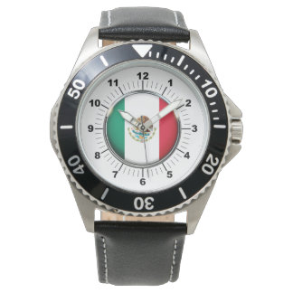 Manar Mexiko Flagga Black Leather Strap Watch Armbandsur