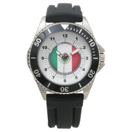 Manar Mexiko Flagga Black Rubber Strap Watch Armbandsur