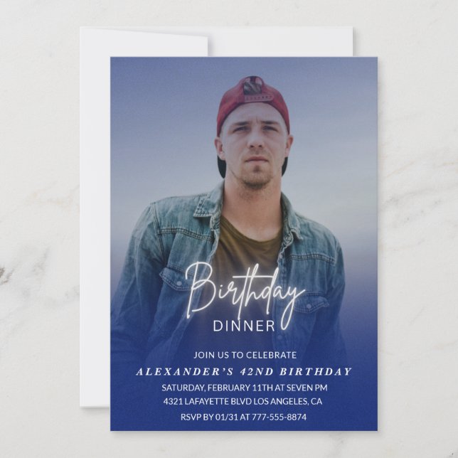 Manar Middag Foto Navy Blue 42-årsdag Inbjudningar (Framsida)