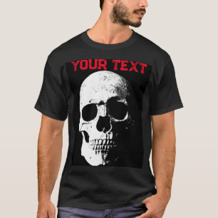 Manar Modern Black Red Halloween Skull-skräcktext T Shirt