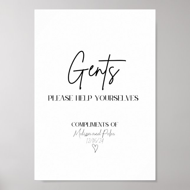 Manar Modern Bröllop Bathroom Basket Sign Poster (Framsidan)