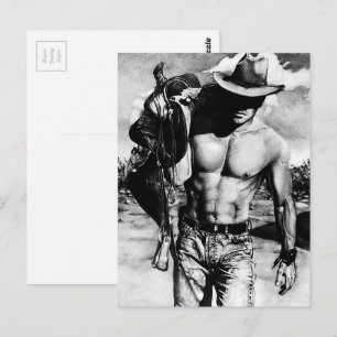 Manar Modern Coola Western Male Cowboy Hand-dragen Vykort
