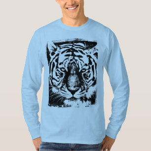 Manar Modern Långärmad Tiger Ansikte Light Blue T Shirt