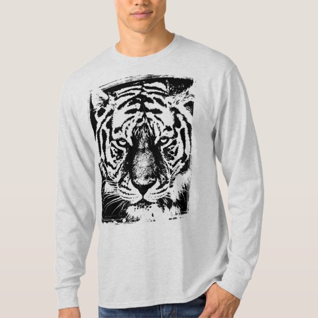 Manar Modern Template Långärmad Ash Grått Tiger T Shirt (Framsida)