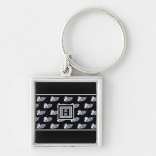 Manar Monogram Initial Anka Fyrkantig Silverfärgad Nyckelring