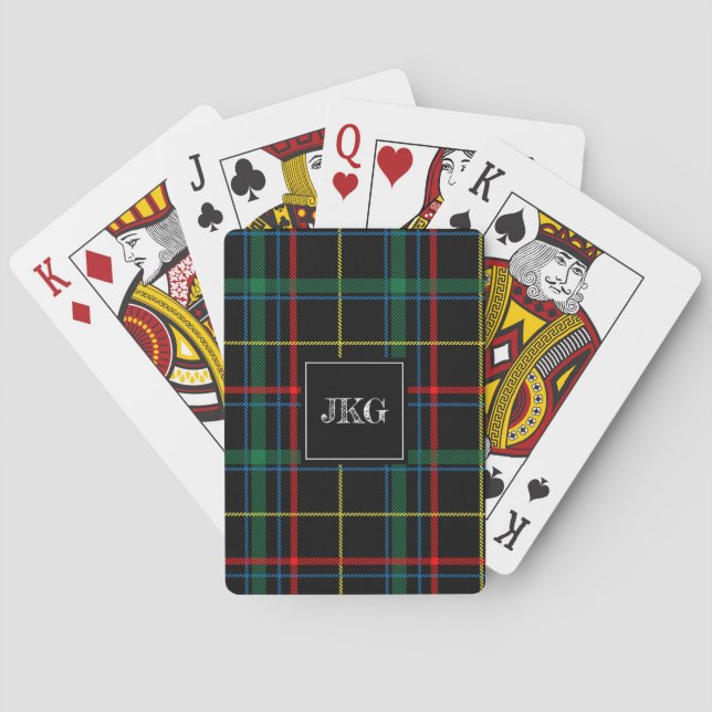 Manar Monogrammed Modern Black Grönt Play Tartan Casinokort (Baksidan)