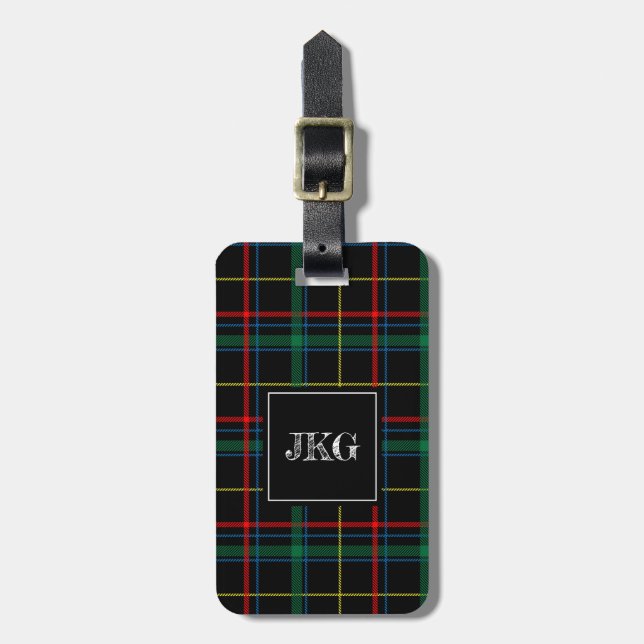 Manar Monogrammed modern Tartan för pläd för Bagagebricka (Vertikal Framsida)
