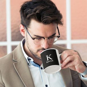 Manar monogrammerad svartvit namn-personlig kaffemugg
