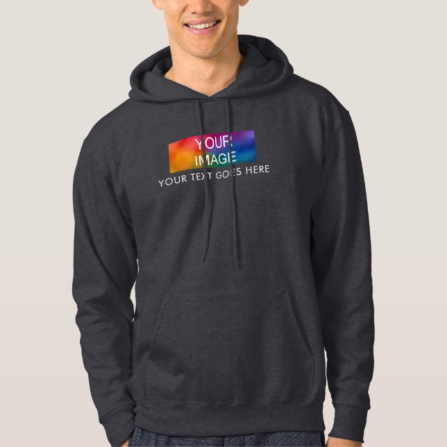Manar Mörk Grått Hoodie Din Logotyp Text här (Framsida)