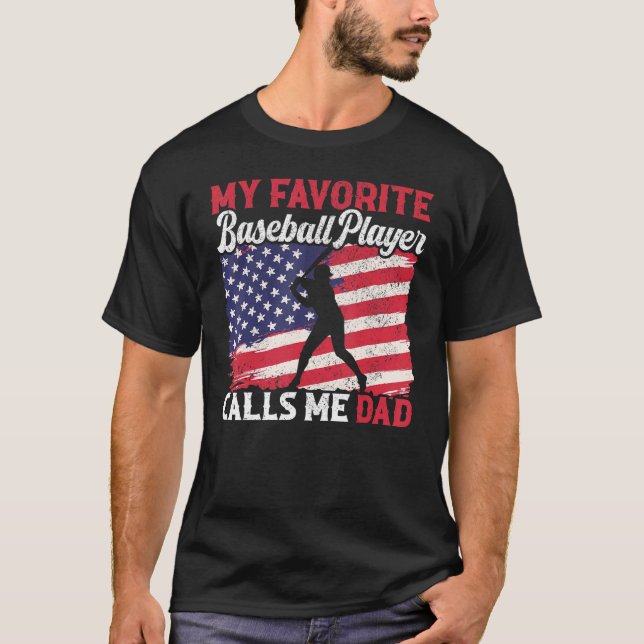 Manar My Favorite Baseball Player kallar mig Pappa T Shirt (Framsida)