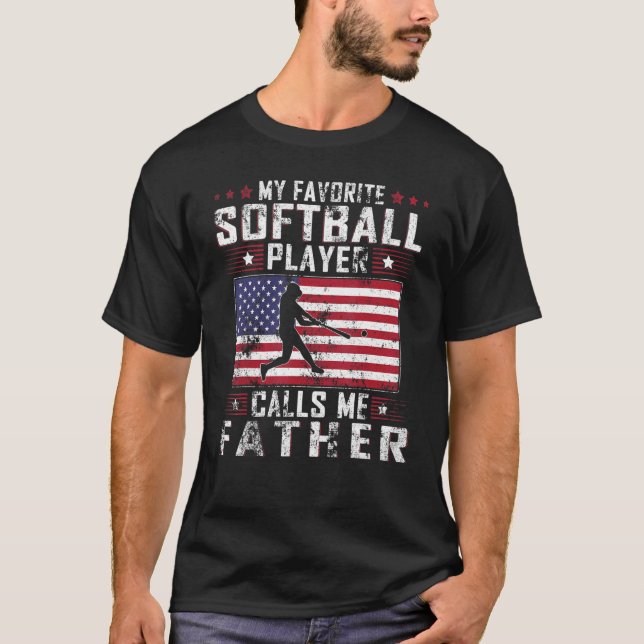 Manar My Favorite Softball Player ringer mig Far F T Shirt (Framsida)