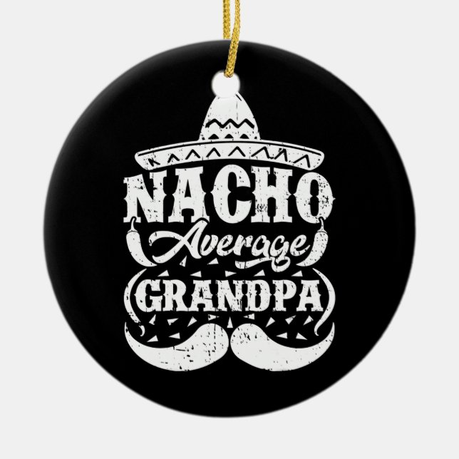 Manar Nacho Average Grandpa Mexican Hat Mustache Julgransprydnad Keramik (Framsidan)