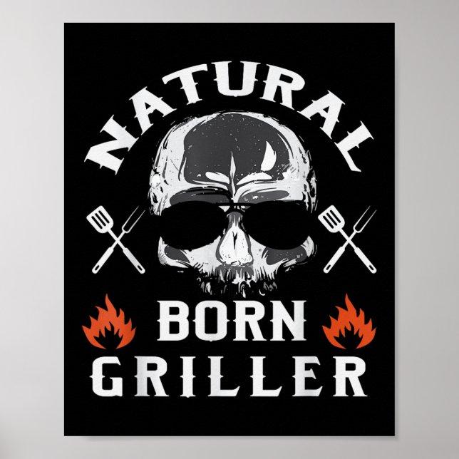 Manar Natural Born Griller Funny Bbq Backyard Gril Poster (Framsidan)