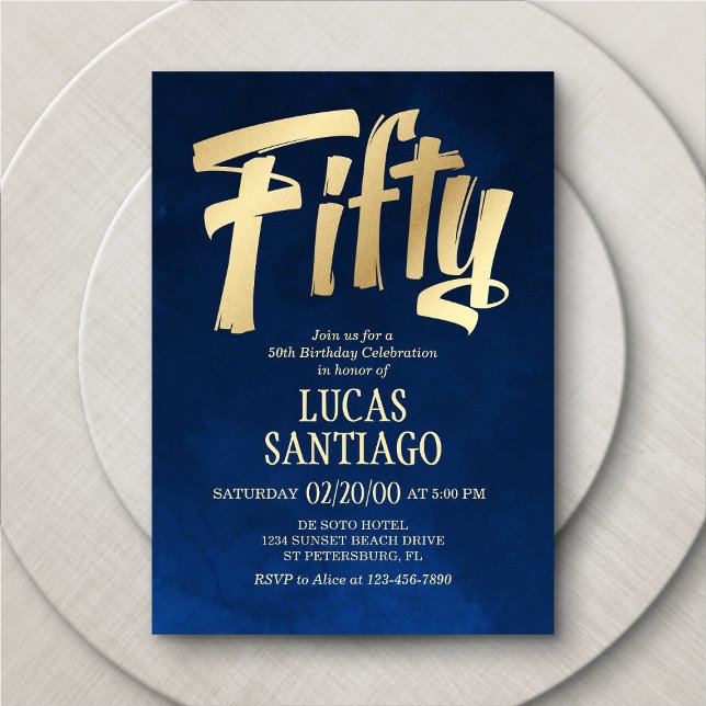 Manar Navy Guld 50:e födelsedagsinbjudan Inbjudningar (Skapare uppladdad)