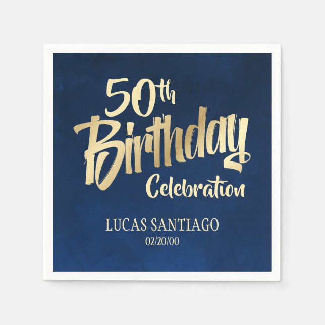 Manar Navy Guld Birthday Pappersservett (Framsidan)