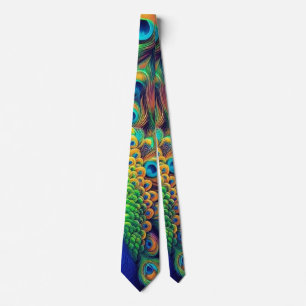Manar Neck Tie - Peacock Feathers Design, Art Slips